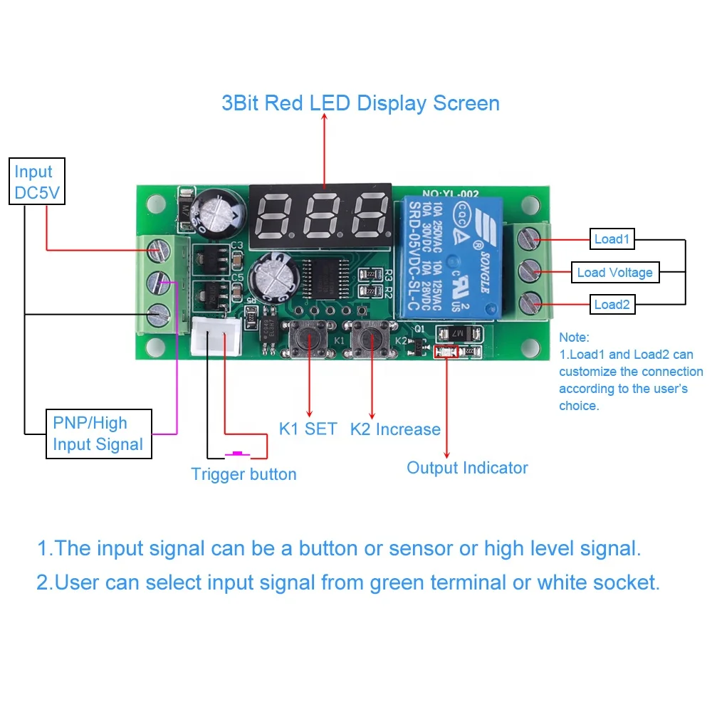 DC 5V 12V 24V Button Control Switch High Level Signal Trigger Countdown Timer Relay Switch Module LED Display