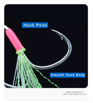 CHEERY-Double Assist Jigging Hook High Quality Carbon Steel Sea Fishing Hook Lure Bait Fish Hooks Luminous with Epoxy – Metal Jig – view 5
