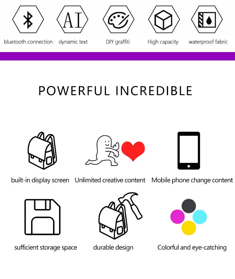 Colorful Promotion Led Backpack Dynamic Screen Display Bag 3d Backpack