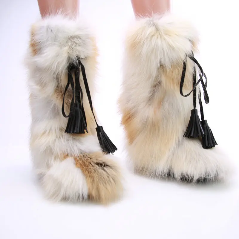 Sanfly Winter Wasbeer Sneeuwlaarzen Laarzen Sneeuwlaars Harige Sneeuwlaarzen Pluizige - Kalf Platte Laarzen Voor Outdoor Indoor