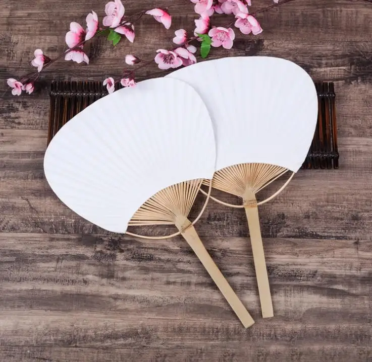 Chinese Homemade Handheld Paddle Fan Bamboo Paper Round Hand Fans For