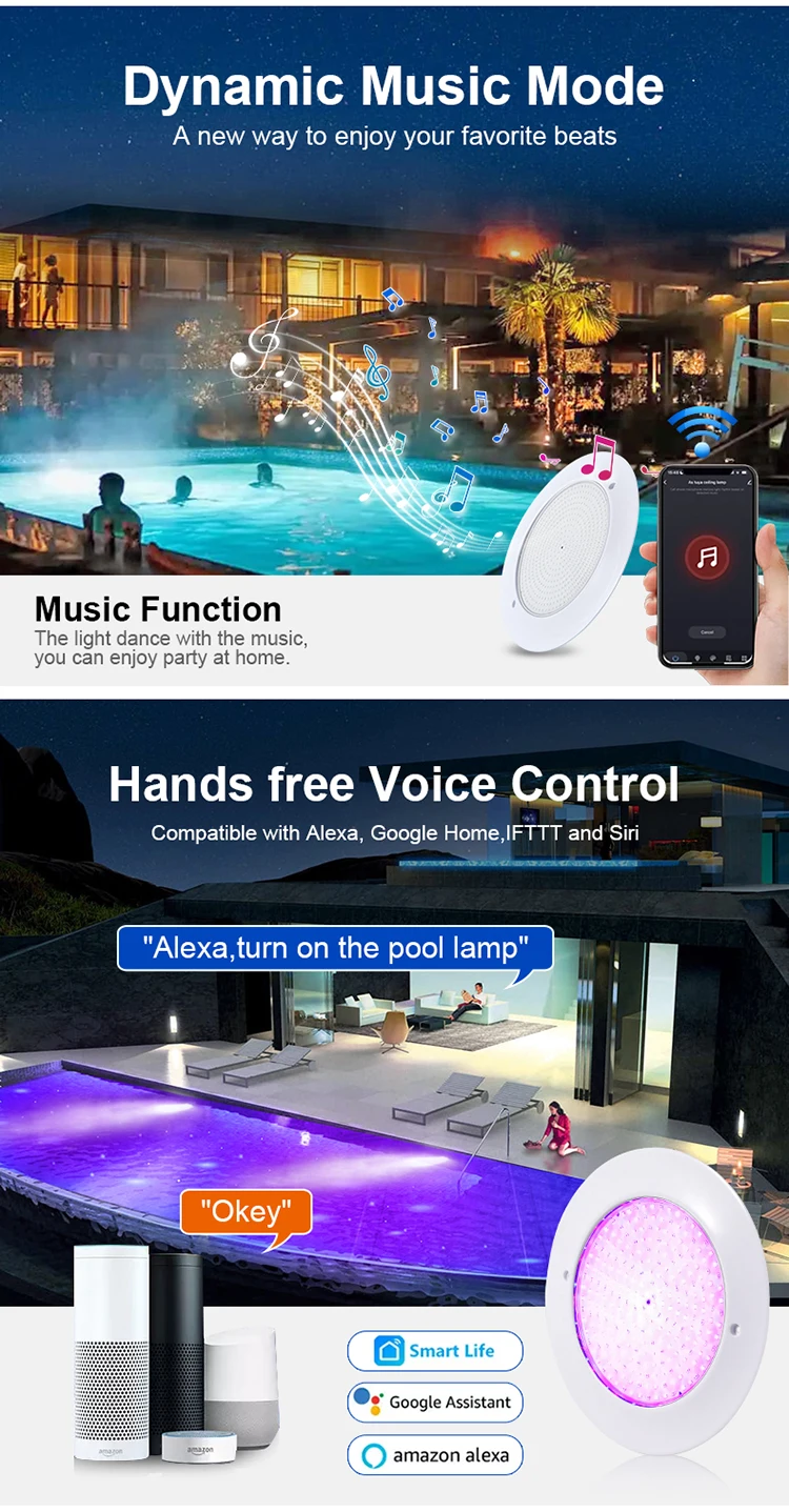 Description Picture 6 of itemSwimming Pool Lights 18W 25W 35W Focos 12V LED Smart App Tuya Wifi LED RGB Piscine Lamp Remote Control Pool Party Decoration