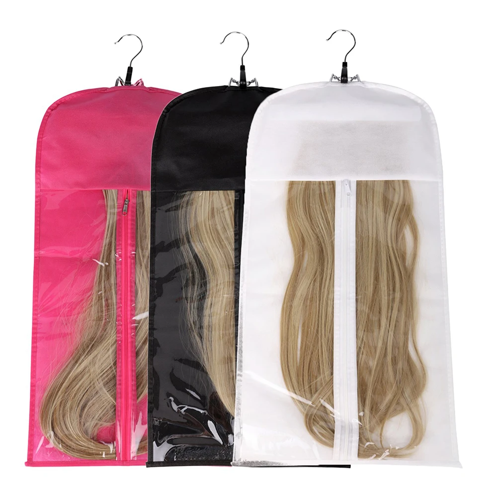 Low MOQ Customized LOGO High Quality Pvc Wig Bag Hair Extensions Packing Bag With Hanger