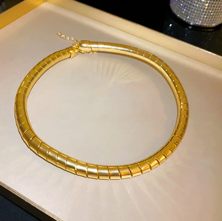 Simple Chunky Heavy Metal Twisted Snake Bone Collar Choker Necklace for Women Spiral Big Chain gold Jewelry punk Bracelet set