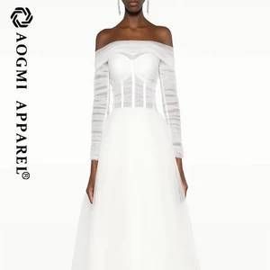 Haute Couture Luxury Comfortable Ladies Off-the-Shoulder Elegant Temperament Waist Slim Satin A-Line Maxi Dress