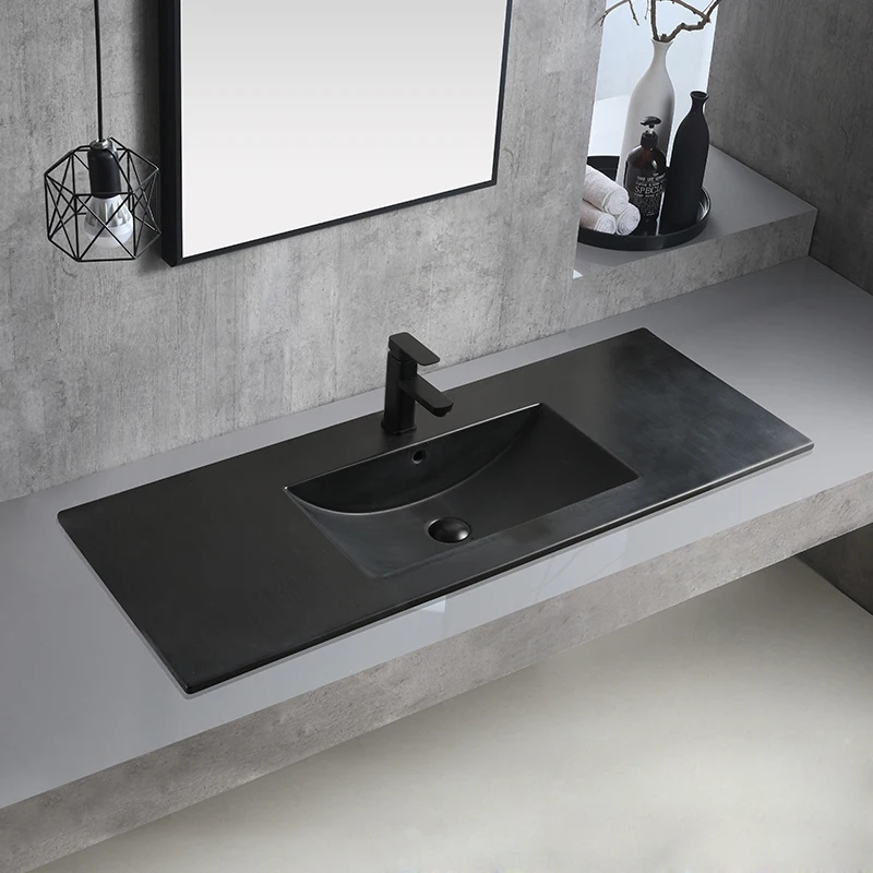 Luxury Matte Black Bathroom Vanity Sink One Piece Thin Edge Ceramic