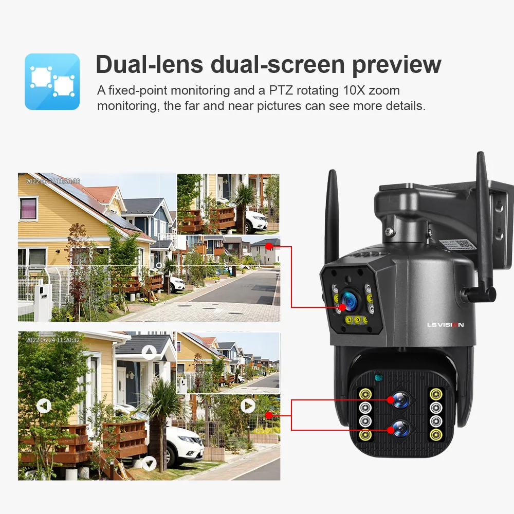 LS VISION Dual Lens 4MP HD 10x Zoom PTZ Camera Automatic Tracking Full Color Night Vision WiFi Outdoor Security Camera