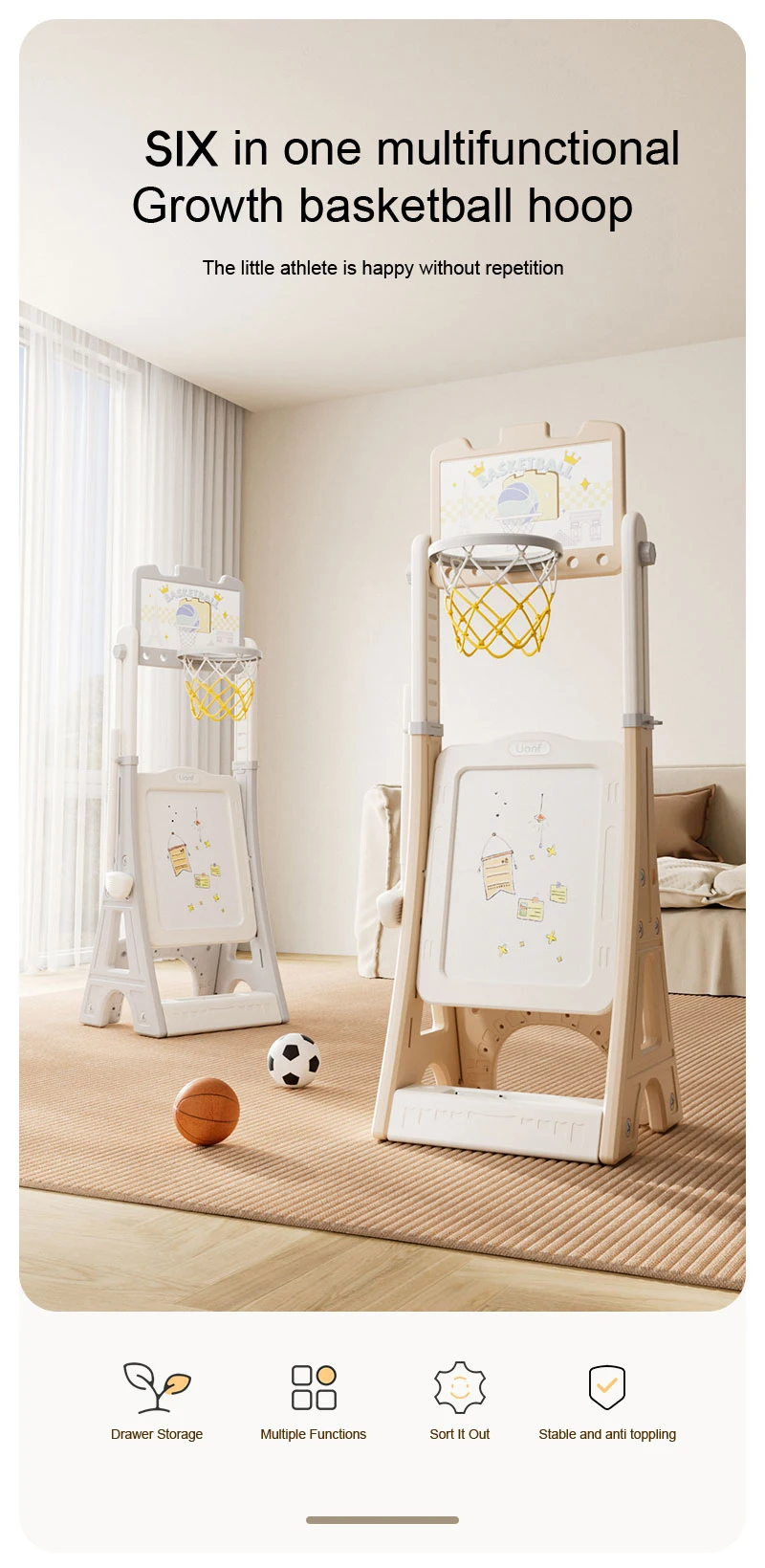 Feelkids Multi Functional Basketball Hoop Plastic Indoor Outdoor Adjustable Toy for 5-7 Year Olds Kids Gift details