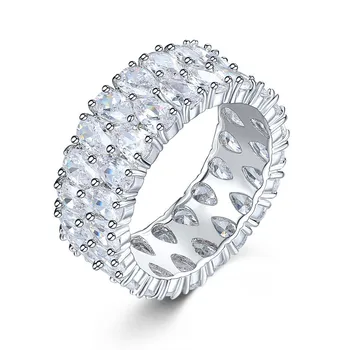 Amazon Hot Sale 18k Gold Plate Double Rows White Zircon Band Ring Shiny Micro Pave CZ Zirconia Eternity Diamond Couple Rings