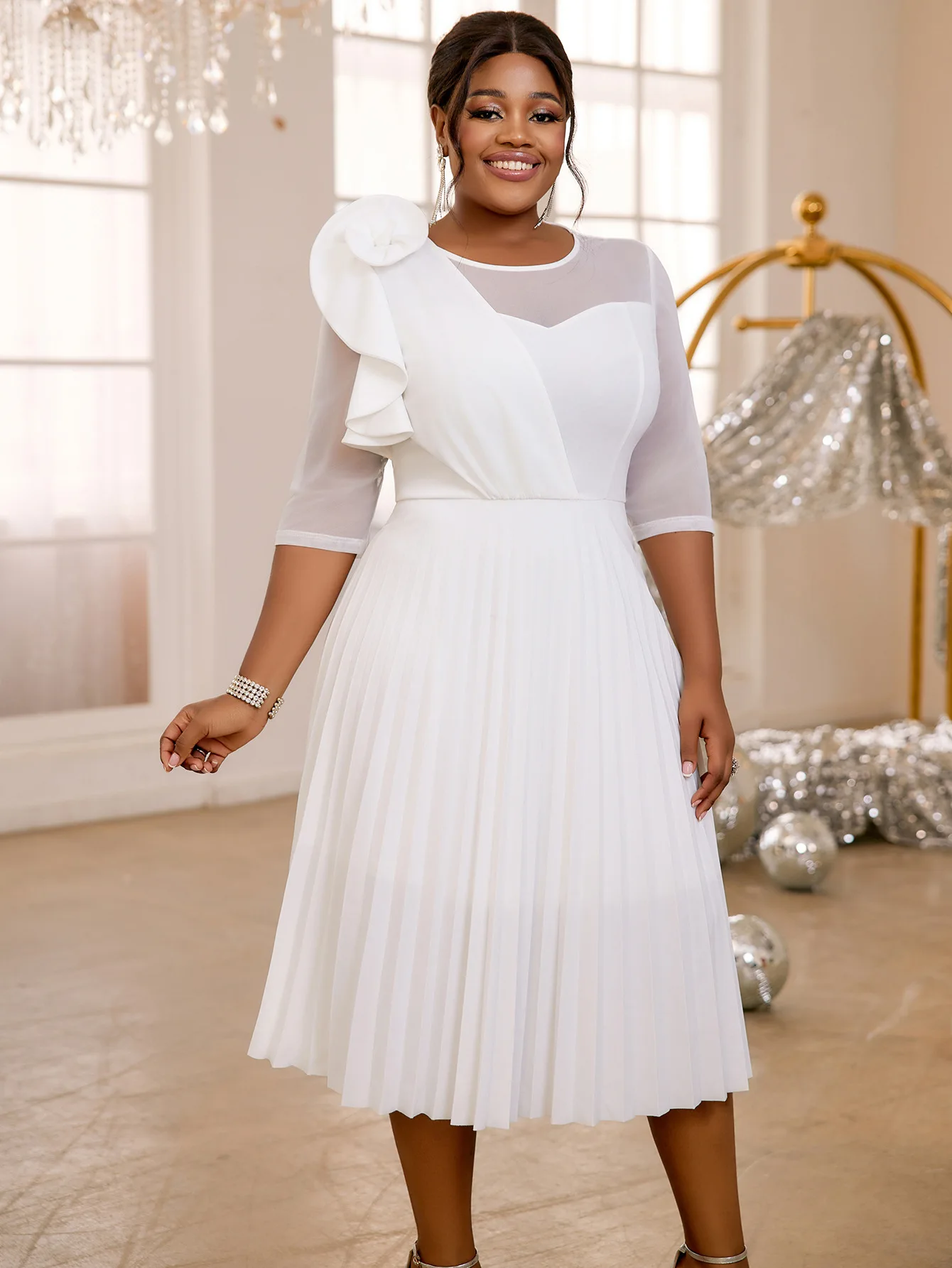 dress putih casual Dress putih wanita gemuk, Gaun kasual putih gemuk ukuran besar untuk  perempuan