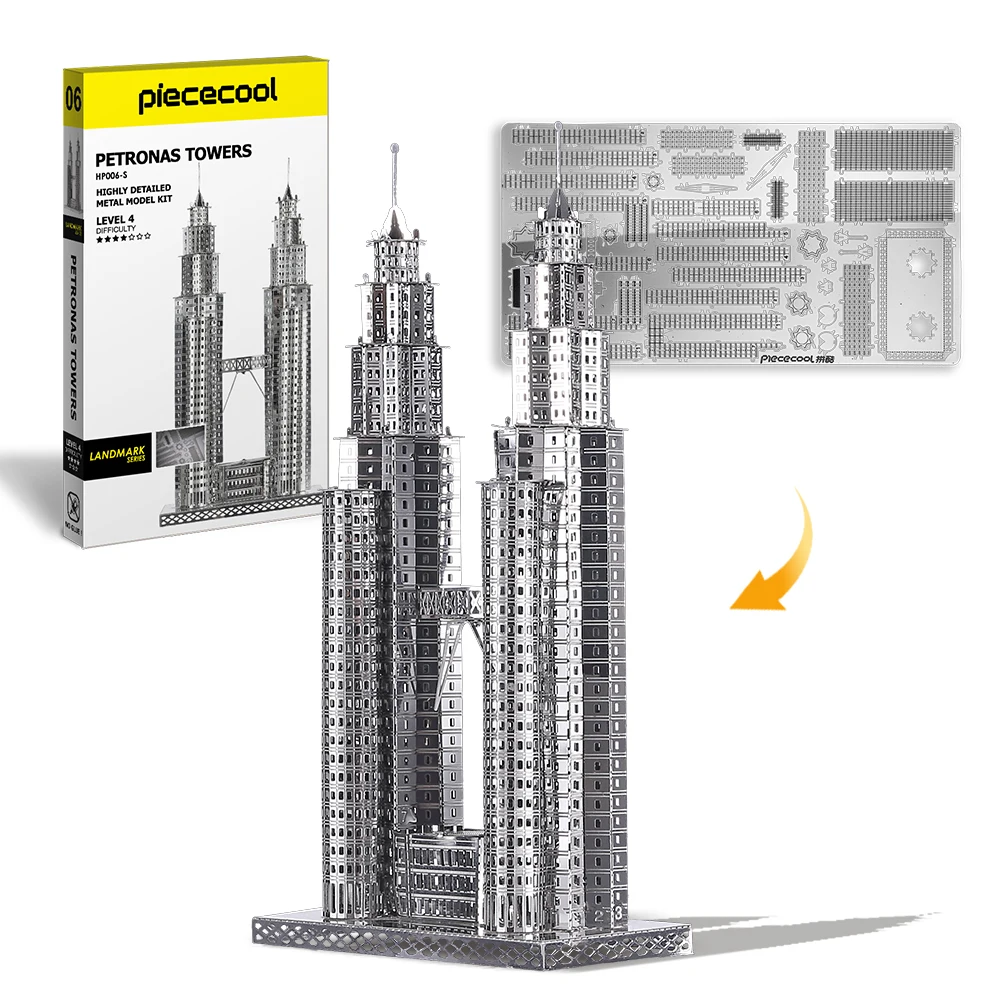 Silver 3D Metal Puzzle Model Kits Assemble Jigsaw Toys Petronas Towers 