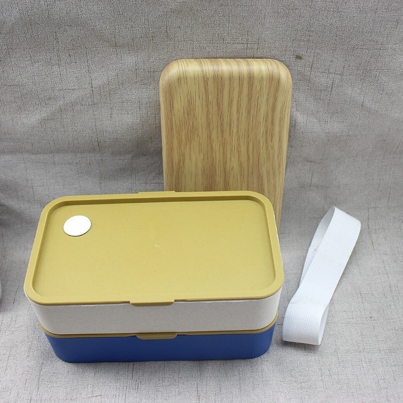 Bento Boxes Wholesale Two Layer Wheat Straw Lunch Box With Bamboo Lid