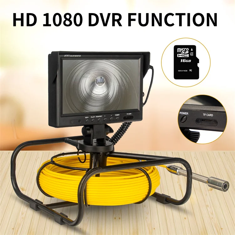 Pipe Inspection Camera 9Inch 1080P HD Screen 512Hz Sonde/Self-leveling16GB Video Audio Recording&IP68 Waterproof