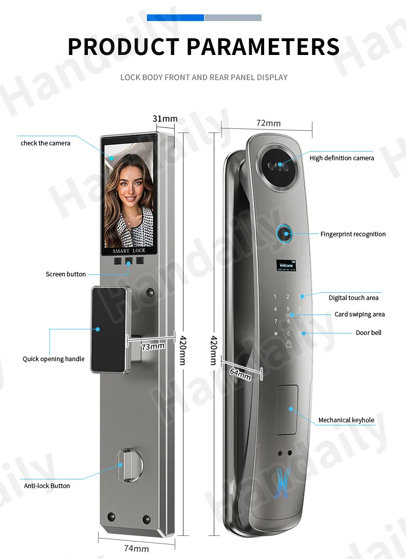 handaily logo custom video talking smart lock with privacy password face recognition tuya wifi digital locks h8-10