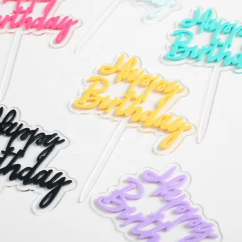happy birthday candy color Multicolor decoration cake topper DIY clear acrylic baking cake accessories