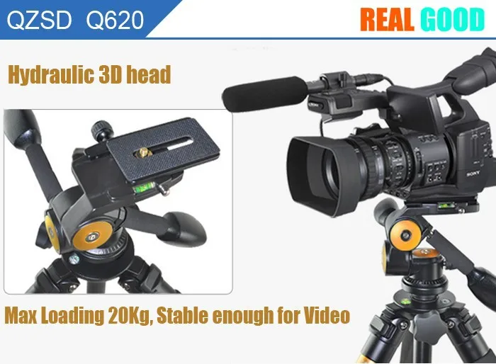Q620 Aluminum Alloy 15kg Load Capacity Professional Fluid Head DSLR Digital SLR Camera Tripod