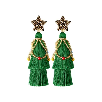 Ethnic Style Handmade Woven Tassel Star Earrings Popular Christmas Holiday Delicate Gift