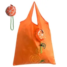 Orange Shaped Reusable Folding Bag Fruit Foldable Reusable Shopping Bag Portable Folding Custom Polyester Tote Bag