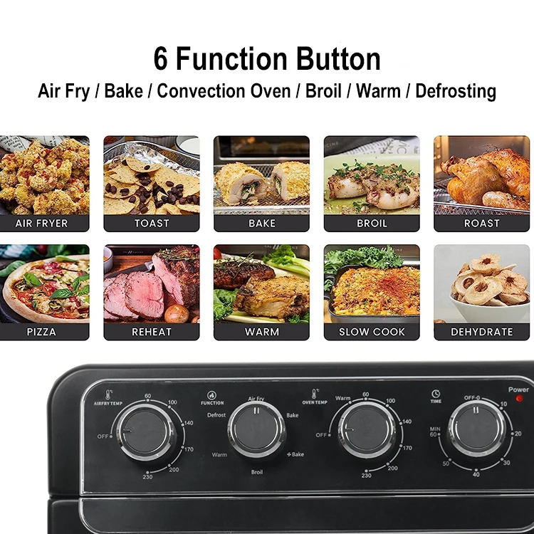 Turbo Air Flow System Air Fryer Oven Electric With 6 Functions Air Fry