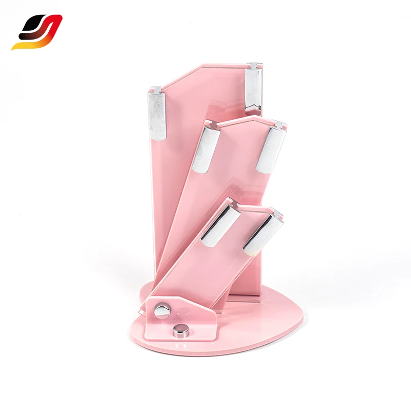 Factory Supply Stainless Steel Chef's Fruit Knife Sharp and Durable 4pcs Kitchen Knife Set with Pink Knife Holder