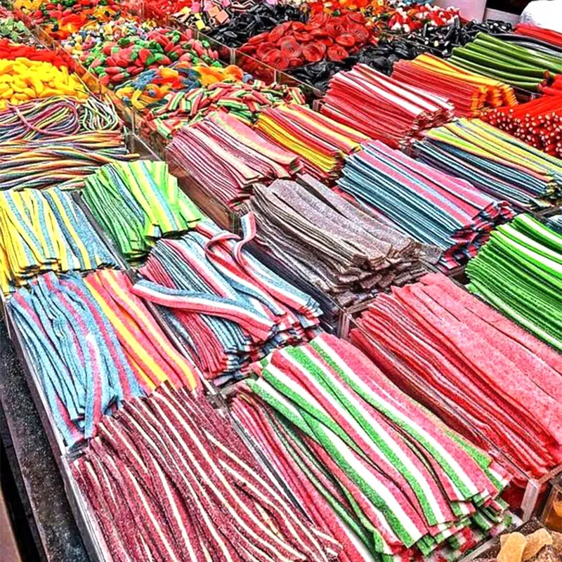 Halal Sour Sweet Candy Strips Rainbow Gummy Bulk Super Sour Belts Candy
