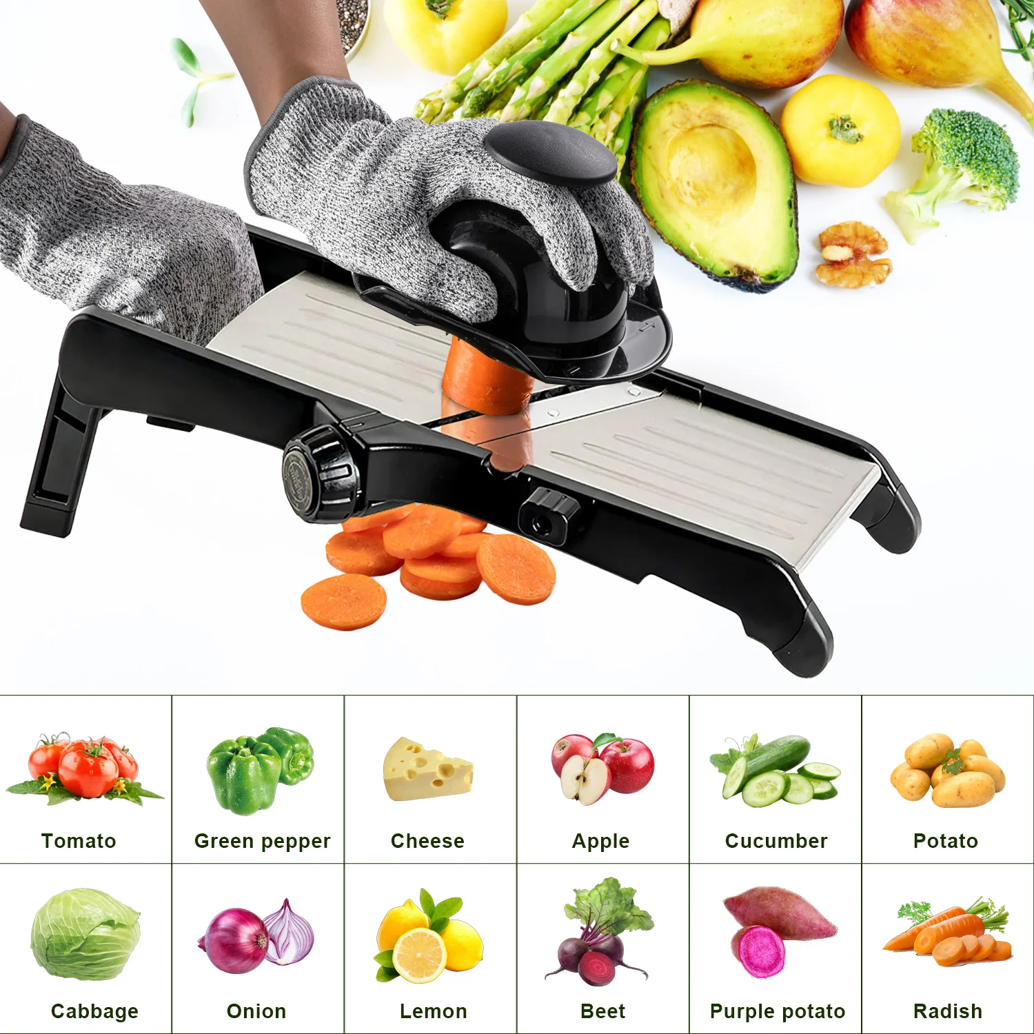 Adjustable Mandoline Food Slicer, Lychee Stainless Steel Vegetable