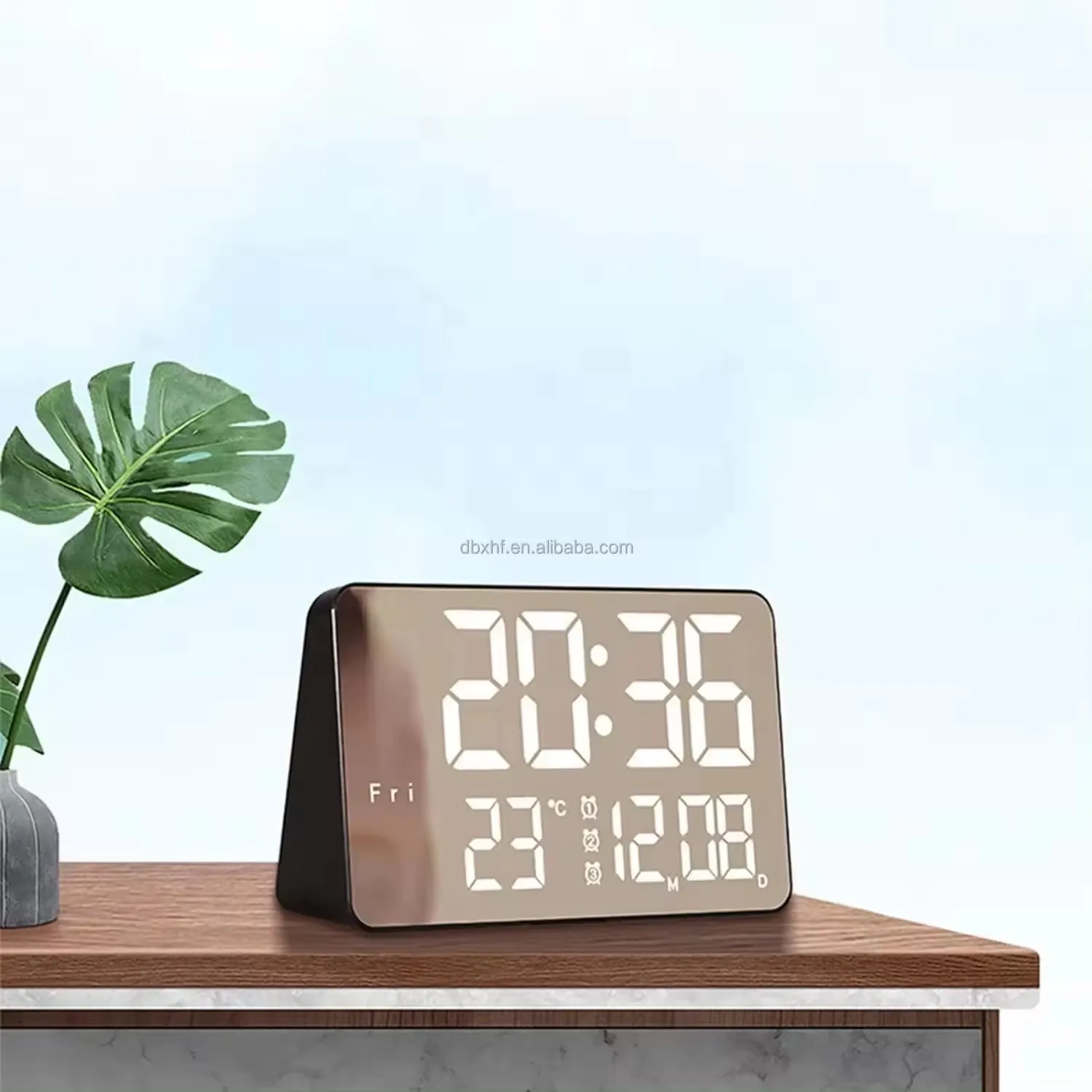 Lovely Funny Cheap Big Indoor LED Mirror Alarm Clock Digital Snooze Table Clock Electronic Time Home Decoration Clock