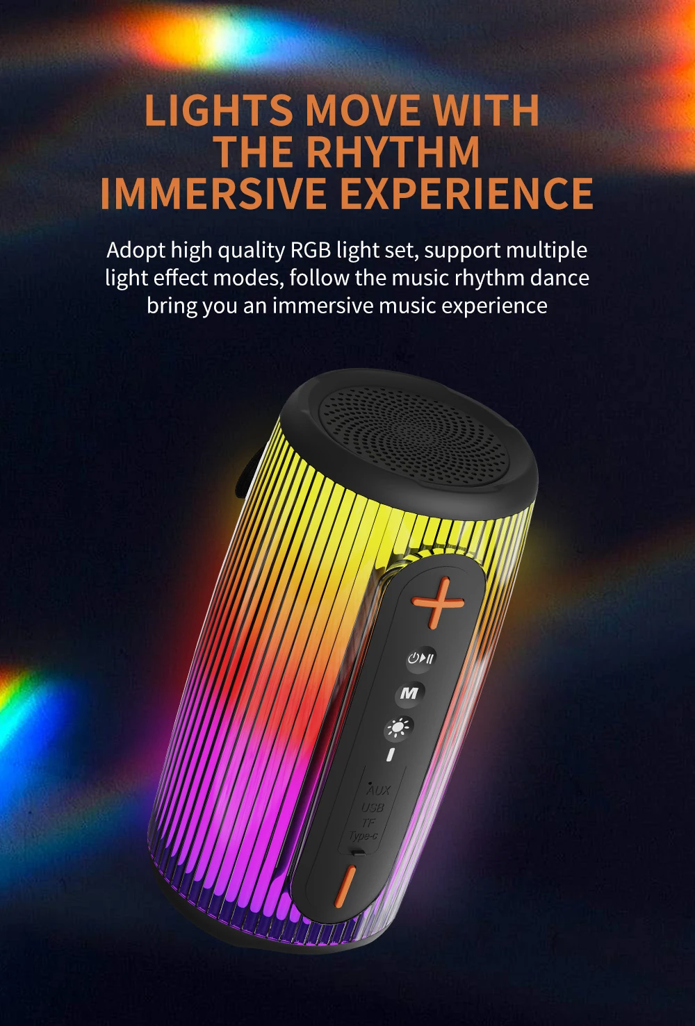 HY117 Promotion Portable Wireless Speaker V5.3 with Colorful RGB Lights TWS Stereo Support FM Radio With Handle Included