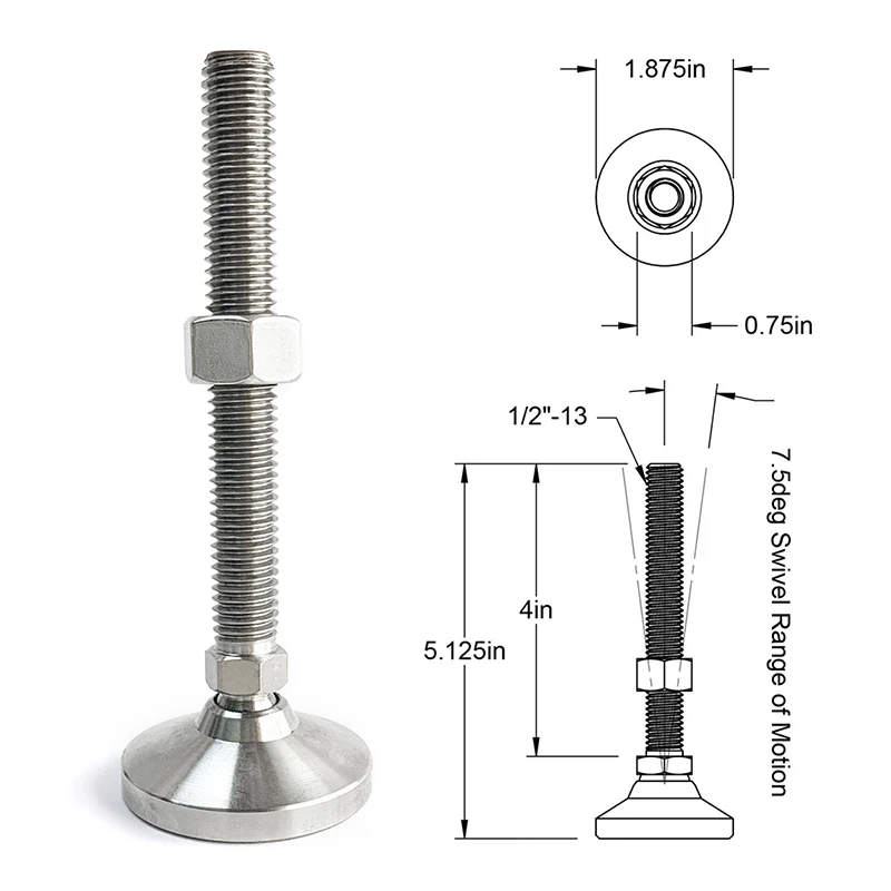 Высокое качество 1/2-13UNC нержавеющая сталь сверхмощная машина Выравнивающая ножка индивидуальный Винт поворотный