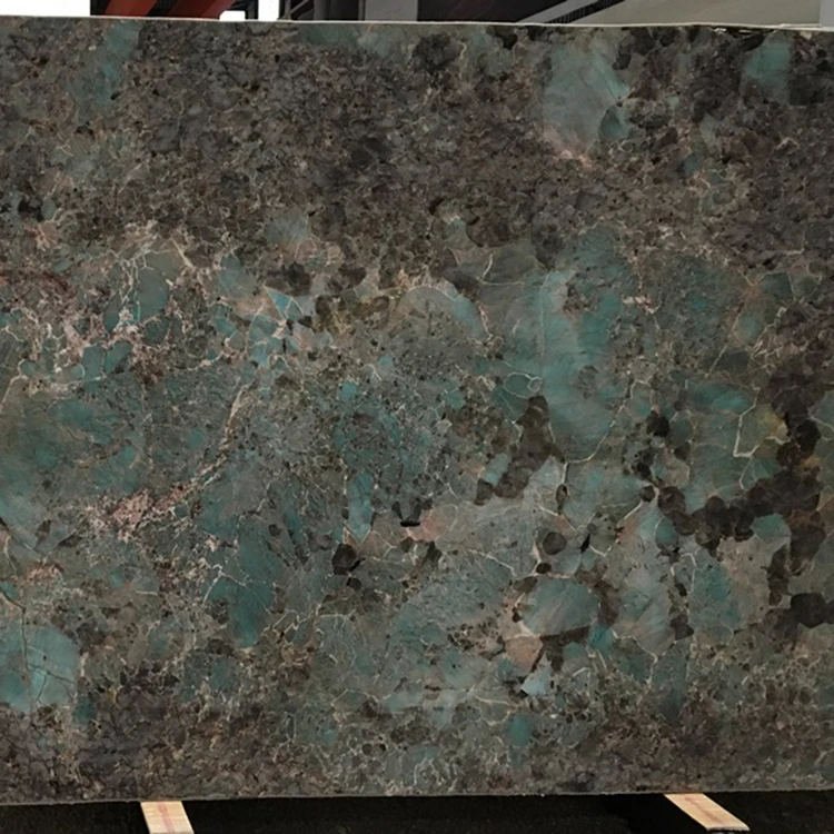 Polished amazonite granite slab