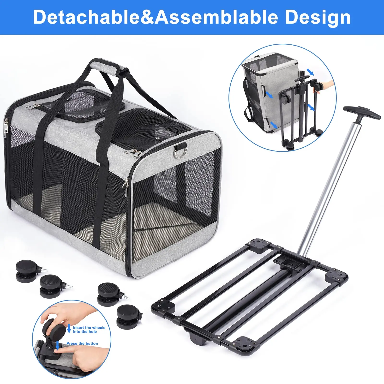 Trasportino Gatto Zaino PJDDP Zaino Da Viaggio Con Ruote Per Cani