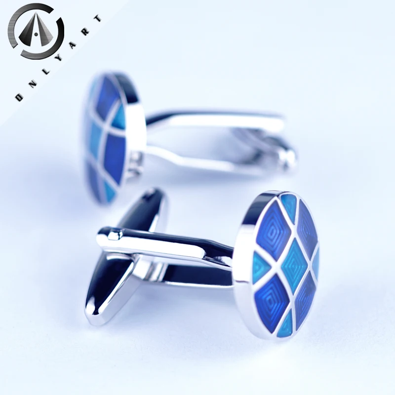 Bulk Round Men Metal Cufflinks With Blue Enamel Shirt Button Accessory