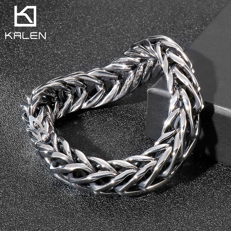 KALEN Hip Hop Franco Chain Titanium Stainless Steel Wide Bracelet Bangle