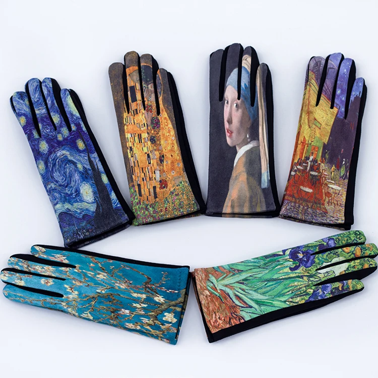 Customize Cold Resistant Soft Micro Velvet Famous Painting Gloves for Women