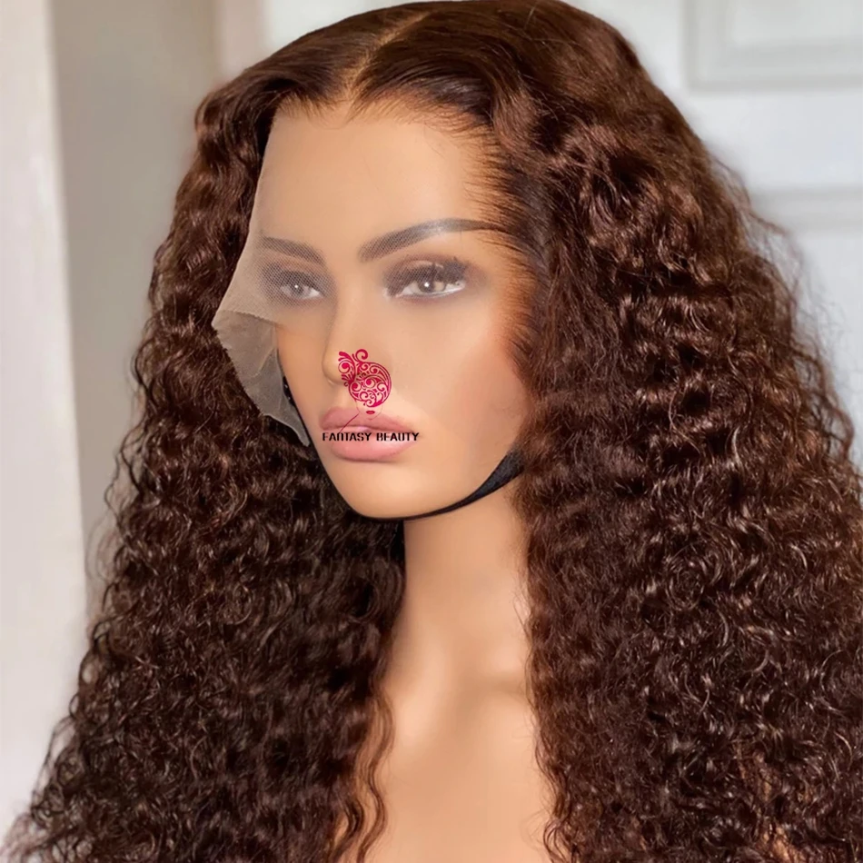 Dark Auburn Copper Kinky Curly Human Hair Lace Front Wig Natural Pre