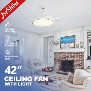 1stshine LED Ceiling Fan Retractable Blades 42 Inches Dimmable LED Ceiling Fan with Lamp and Remote
