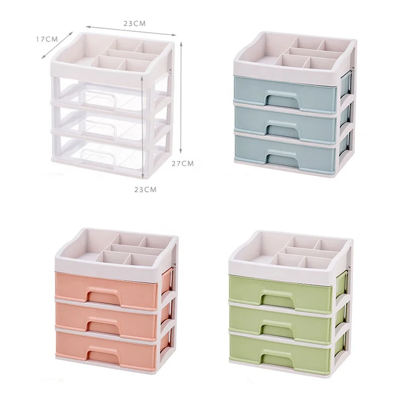 Недорогая пластиковая столешница для хранения косметики, органайзер для макияжа с 3 ящиками для косметических кистей, ногтей, помады и ювелирных изделий