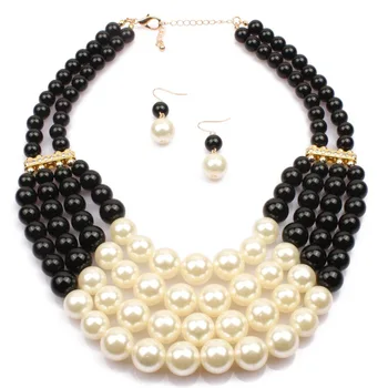 2021 Handmade Multilayer Faux Pearl Bead Cluster Collar Bib Choker Jewelry