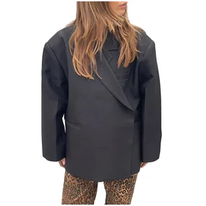 Customize Boutique Wholesale Autumn Casual Double Breasted Elegant Solid Breathable Polyester/Cotton Woolen Women's Suit