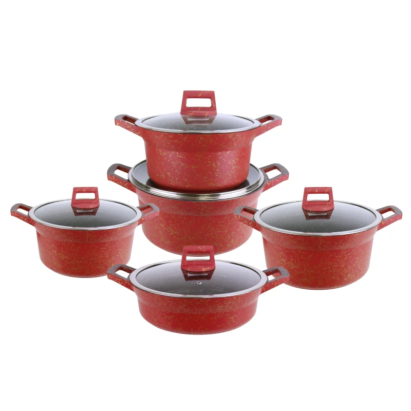 Ucc-Life Classic Design Cookware Casserole Set Metal Cooking Pots with Glass and Granite Kitchen Pot Collection