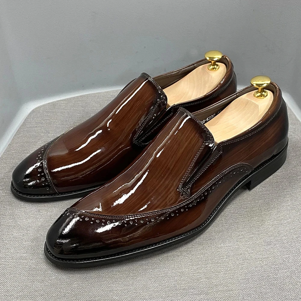 Zapatos de charol de cuero genuino para hombre, calzado de vestir