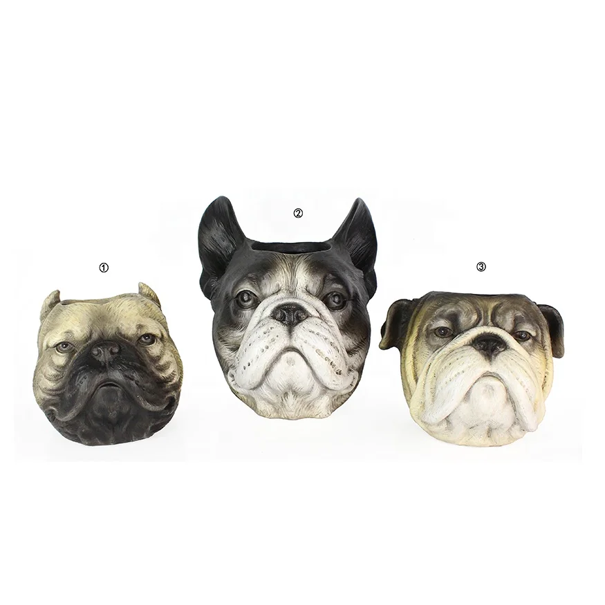 High quality  hot selling cute polyresin bull dog head sculpture flower pot  home accessories