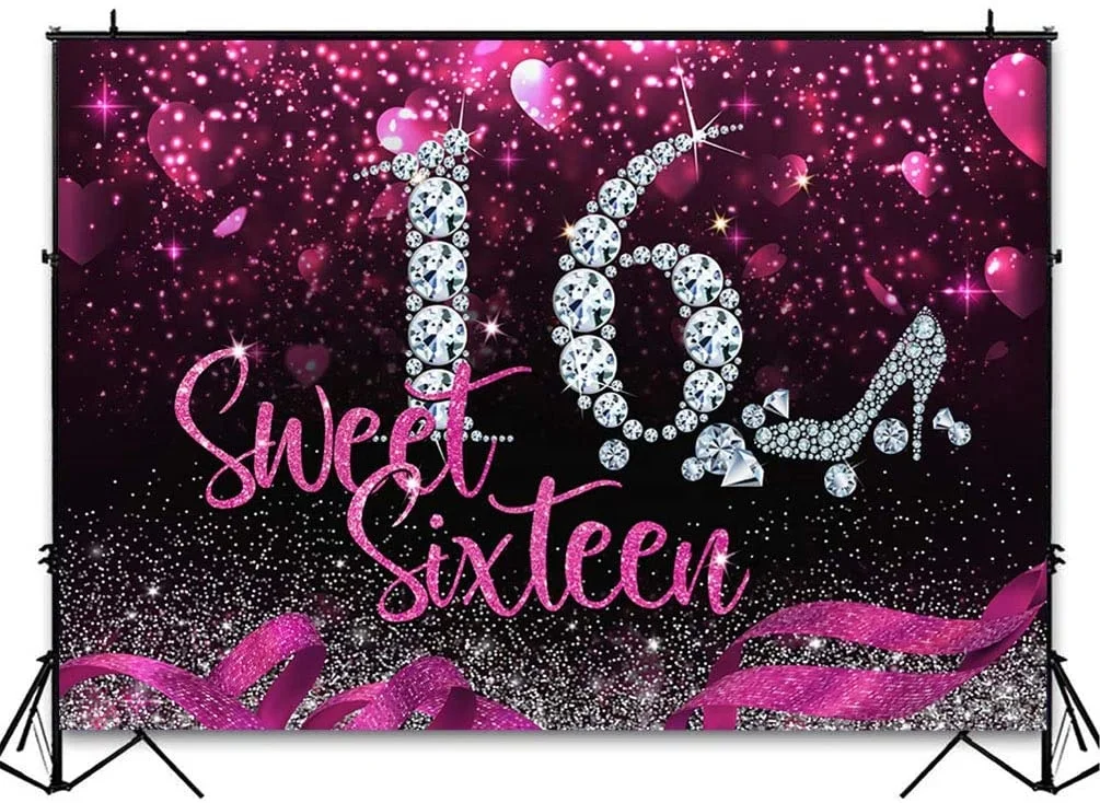 Sweet 16 Geburtstags-Hintergrundbanner – 185x110 Cm, Mit 6 M Band & 4 Ösen – Perfekt Für Mädchenpartys