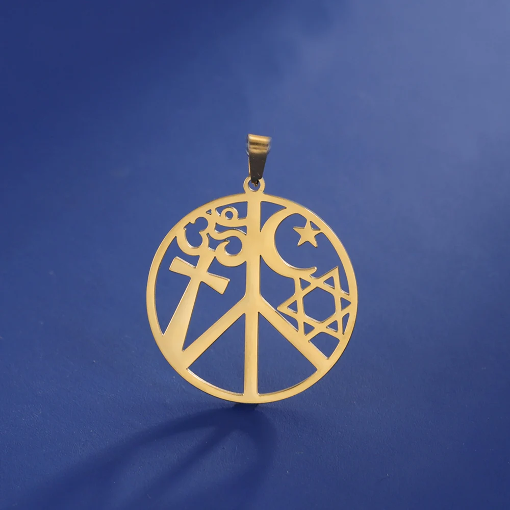 Myshape Peace Sign Symbol Pendant for Necklace Earrings Harmony and Coexistence Religious Amulet Stainless Steel Jewelry
