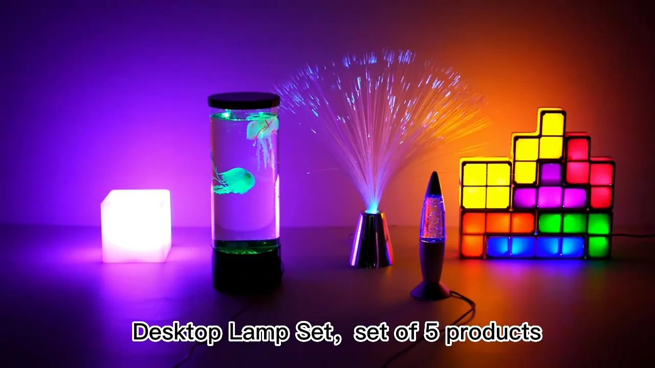 Led Table Fiber Lamp Set Luminous Interlocking Block Gemstone Light