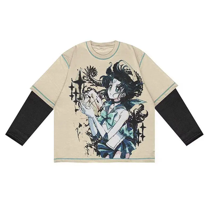 【関税・送料込】Layered stitch sleeve drawing print t-shirts Disney Womens Stitch Shirt | Lilo and Stitch T Shirt