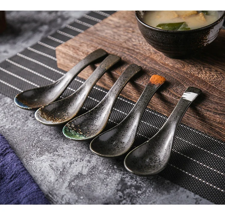 Japanese Ceramic Spoon Household Soup Spoon Cutlery Kitchen Tableware Dining