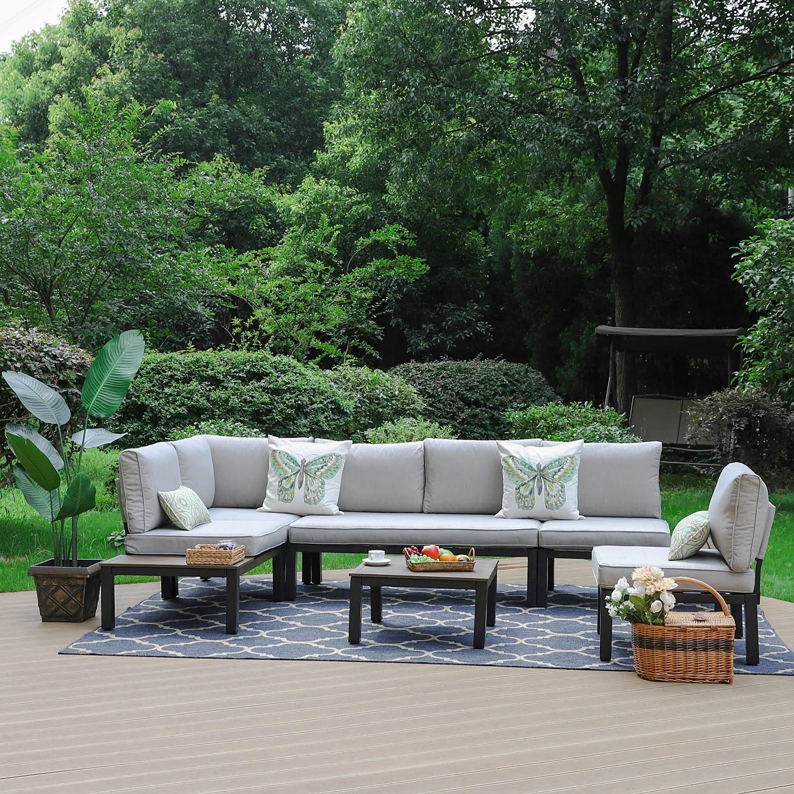 Modern Garden Metal Furniture Sets Outdoor L Shape Cast Aluminium Frame