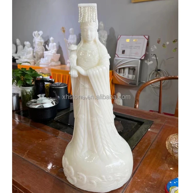手彫り中国福建省屋外女性馬Zu女神像天然石大立っている台湾Mazu仏彫刻