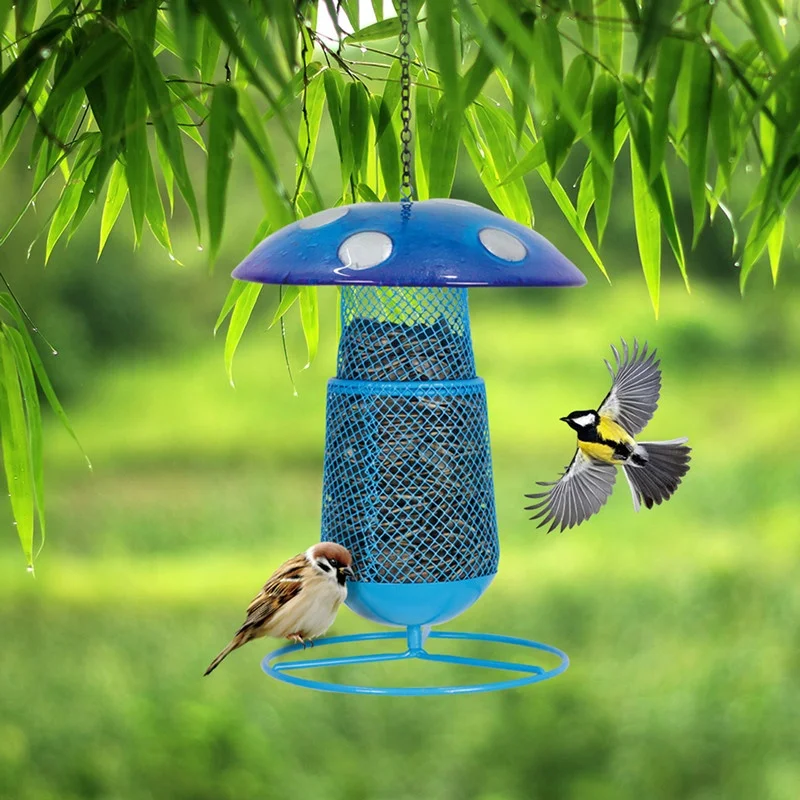 Liffy 2022 Premium Quality Patio Glass Mushroom Shape Bird Feeder Metal Mesh Bird Feeder